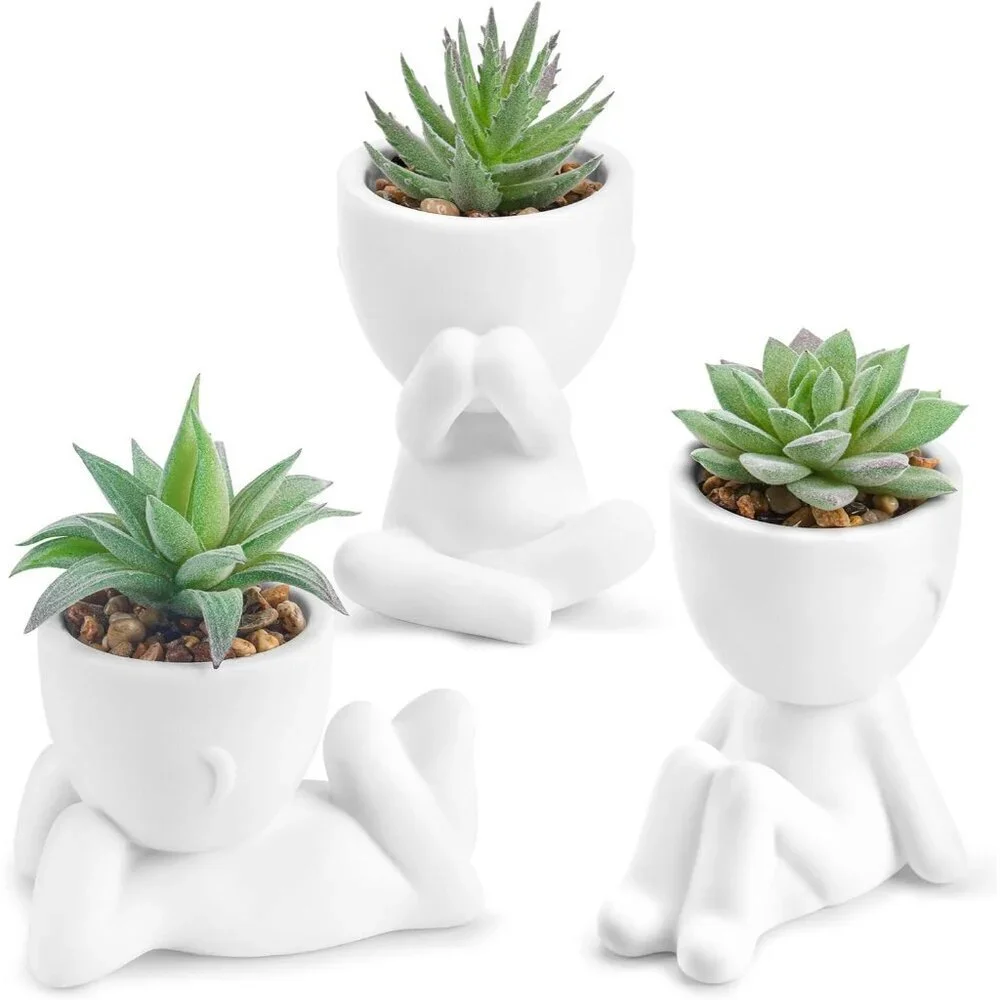 Rose 3pcs Fake Succulents White Plants Artificial Bathroom Bedroom Home Decor